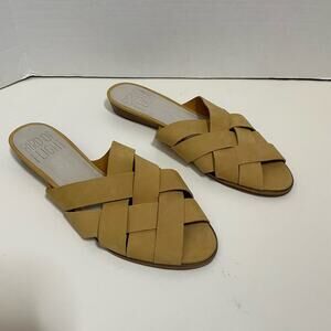 NEW Bird of Flight Philo Woven Slide Yellow Gold Leather Sandals Womens 11